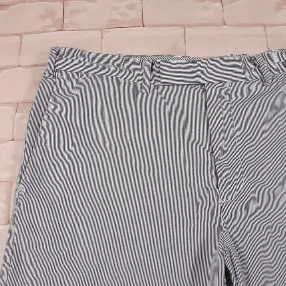 Polo Ralph Lauren Chino Shorts Mens Size 34‎ x 8 Blue Striped Flat Front Cotton